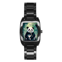 Animal Panda Forest Tree Natural Stainless Steel Barrel Watch