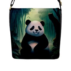 Animal Panda Forest Tree Natural Flap Closure Messenger Bag (L)