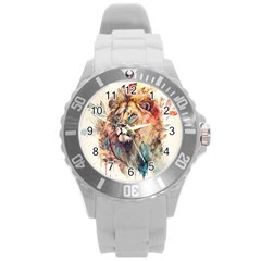 Lion Africa African Art Round Plastic Sport Watch (l) by pakminggu