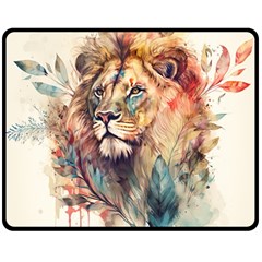 Lion Africa African Art Two Sides Fleece Blanket (medium) by pakminggu