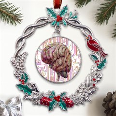 Brain Think Neurons Circuit Metal X mas Wreath Holly Leaf Ornament