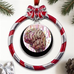 Brain Think Neurons Circuit Metal Red Ribbon Round Ornament by pakminggu