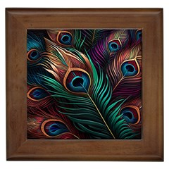 Peacock Feathers Nature Feather Pattern Framed Tile by pakminggu