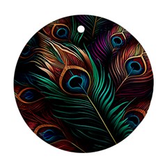 Peacock Feathers Nature Feather Pattern Ornament (round) by pakminggu