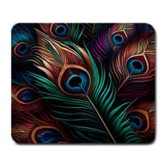 Peacock Feathers Nature Feather Pattern Large Mousepad by pakminggu