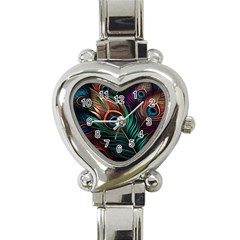 Peacock Feathers Nature Feather Pattern Heart Italian Charm Watch by pakminggu