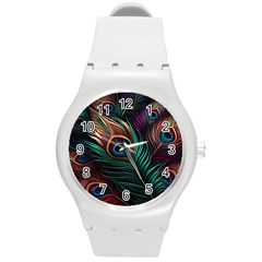 Peacock Feathers Nature Feather Pattern Round Plastic Sport Watch (m) by pakminggu