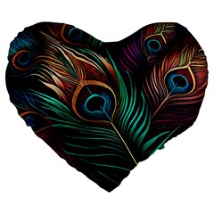 Peacock Feathers Nature Feather Pattern Large 19  Premium Heart Shape Cushions by pakminggu