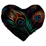 Peacock Feathers Nature Feather Pattern Large 19  Premium Heart Shape Cushions Front