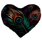 Peacock Feathers Nature Feather Pattern Large 19  Premium Heart Shape Cushions Back