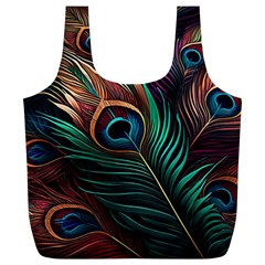 Peacock Feathers Nature Feather Pattern Full Print Recycle Bag (xl) by pakminggu