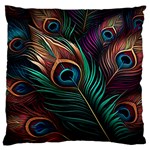 Peacock Feathers Nature Feather Pattern Large Premium Plush Fleece Cushion Case (One Side) Front