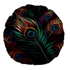 Peacock Feathers Nature Feather Pattern Large 18  Premium Flano Round Cushions by pakminggu