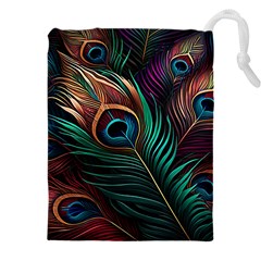 Peacock Feathers Nature Feather Pattern Drawstring Pouch (5xl) by pakminggu