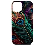 Peacock Feathers Nature Feather Pattern iPhone 14 Black UV Print Case Front