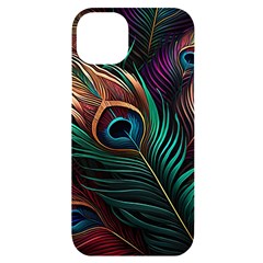 Peacock Feathers Nature Feather Pattern Iphone 14 Plus Black Uv Print Case by pakminggu