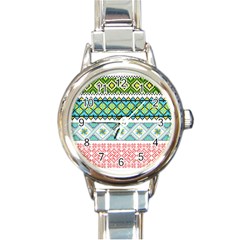 Ukraine Ornament Pattern Symbolism Geometric Round Italian Charm Watch by pakminggu