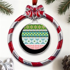 Ukraine Ornament Pattern Symbolism Geometric Metal Red Ribbon Round Ornament by pakminggu