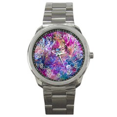 Painted Flames Sport Metal Watch by kaleidomarblingart