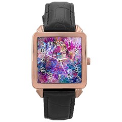 Painted Flames Rose Gold Leather Watch  by kaleidomarblingart