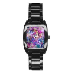 Painted Flames Stainless Steel Barrel Watch by kaleidomarblingart