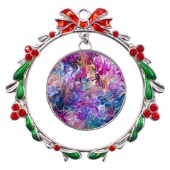 Painted Flames Metal X mas Wreath Ribbon Ornament