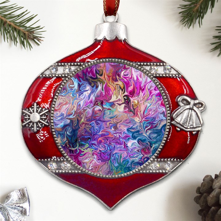 Painted flames Metal Snowflake And Bell Red Ornament