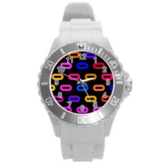 Pattern Background Structure Black Round Plastic Sport Watch (l) by danenraven