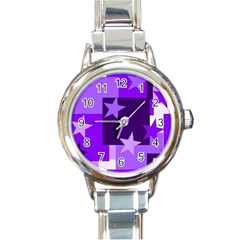 Purple Stars Pattern Shape Round Italian Charm Watch by danenraven