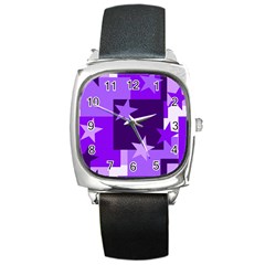 Purple Stars Pattern Shape Square Metal Watch by danenraven