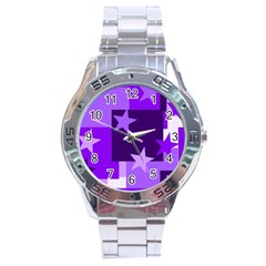 Purple Stars Pattern Shape Stainless Steel Analogue Watch by danenraven