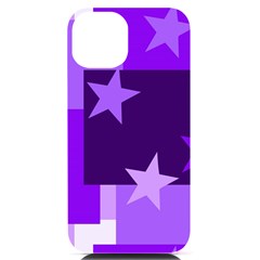 Purple Stars Pattern Shape Iphone 14 Black Uv Print Case by danenraven