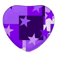 Purple Stars Pattern Shape Heart Glass Fridge Magnet (4 Pack) by danenraven