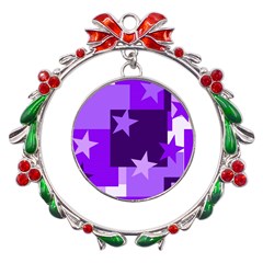 Purple Stars Pattern Shape Metal X mas Wreath Ribbon Ornament by danenraven