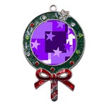 Purple Stars Pattern Shape Metal X Mas Lollipop with Crystal Ornament Front