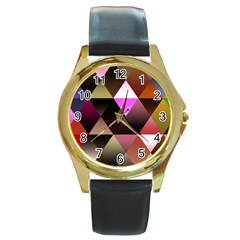 Abstract Geometric Triangles Shapes Round Gold Metal Watch by danenraven