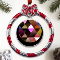 Abstract Geometric Triangles Shapes Metal Red Ribbon Round Ornament