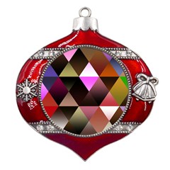 Abstract Geometric Triangles Shapes Metal Snowflake And Bell Red Ornament by danenraven