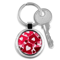 Pink Hearts Pattern Love Shape Key Chain (round) by danenraven