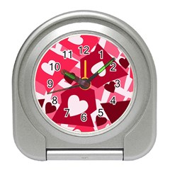 Pink Hearts Pattern Love Shape Travel Alarm Clock by danenraven