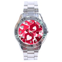 Pink Hearts Pattern Love Shape Stainless Steel Analogue Watch by danenraven