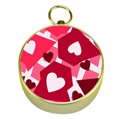 Pink Hearts Pattern Love Shape Gold Compasses by danenraven