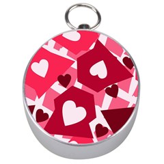 Pink Hearts Pattern Love Shape Silver Compasses by danenraven