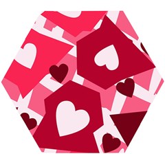 Pink Hearts Pattern Love Shape Wooden Puzzle Hexagon by danenraven