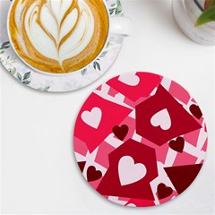 Pink Hearts Pattern Love Shape Uv Print Round Tile Coaster by danenraven