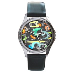 Repetition Seamless Child Sketch Round Metal Watch by danenraven