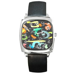 Repetition Seamless Child Sketch Square Metal Watch by danenraven