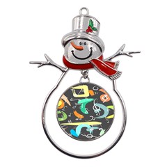 Repetition Seamless Child Sketch Metal Snowman Ornament by danenraven