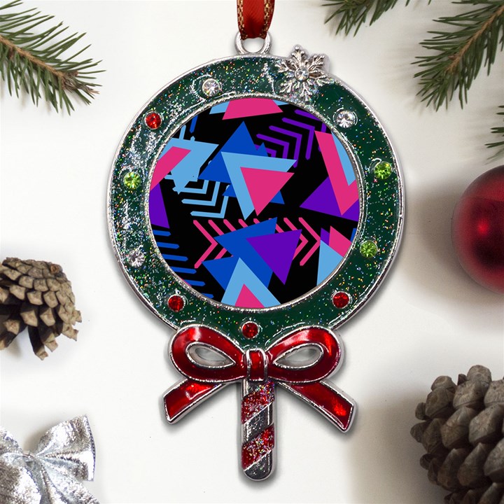 Memphis Pattern Geometric Abstract Metal X Mas Lollipop with Crystal Ornament