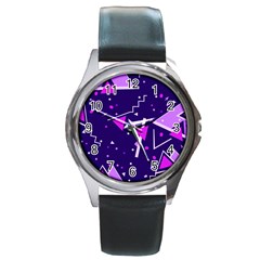 Purple Blue Geometric Pattern Round Metal Watch by danenraven